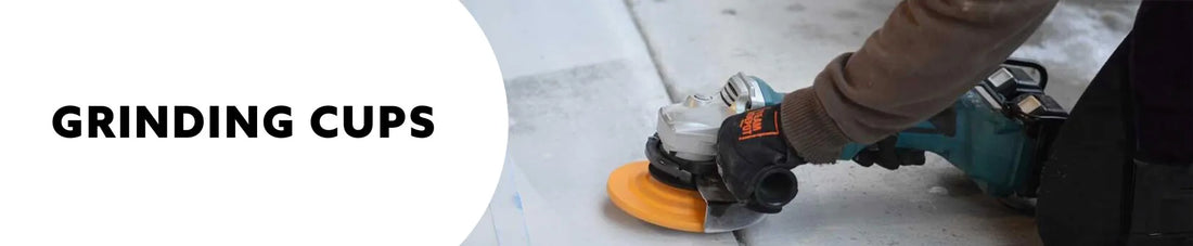 Person using a grinding tool with GRINDING CUPS text overlay