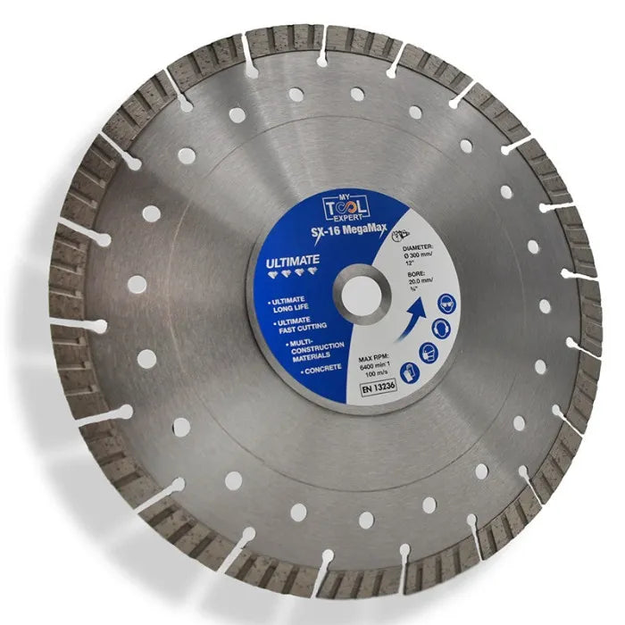 300mm Diamond blade with a blue label on a white background