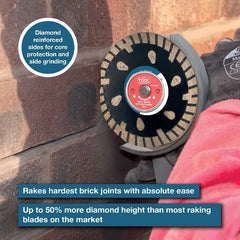 Diamond repointing blade for brick jointing with text highlighting features