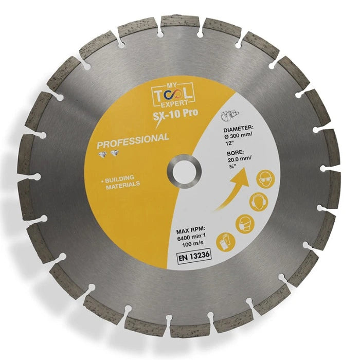 diamond cutting disc 300mm with yellow label on a white background