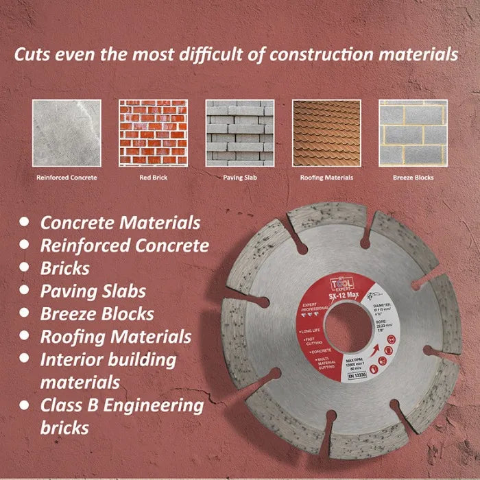 Diamond cutting wheel with material cutting capabilities on a red background