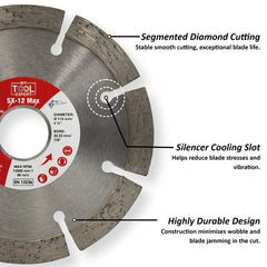 Diamond grinder blade with labeled features on a white background