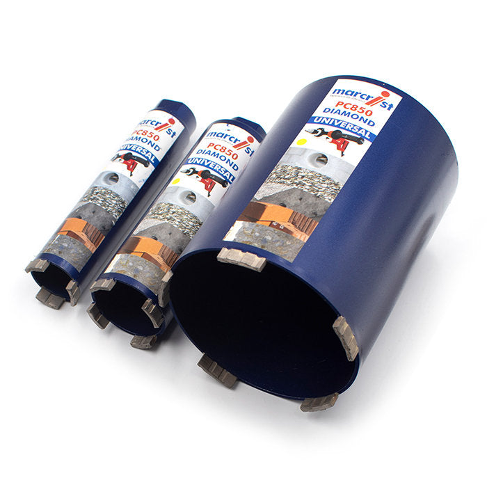 Three Marcrist PC850 diamond core drill bits in different sizes